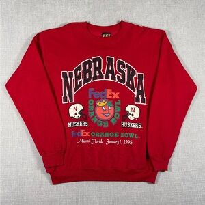Vintage Nebraska Huskers Sweatshirt 1995 FedEx Orange Bowl NCAA Graphic Red L US